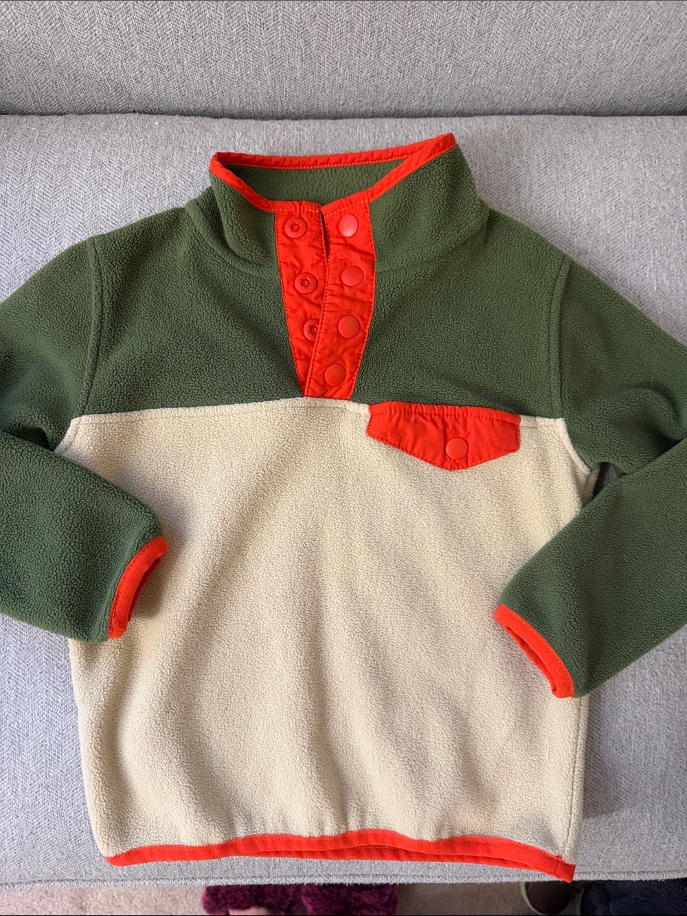 3t Lily & Dan ColorBlock Fleece Pullover - Olive Green, Cream & Orange Trim